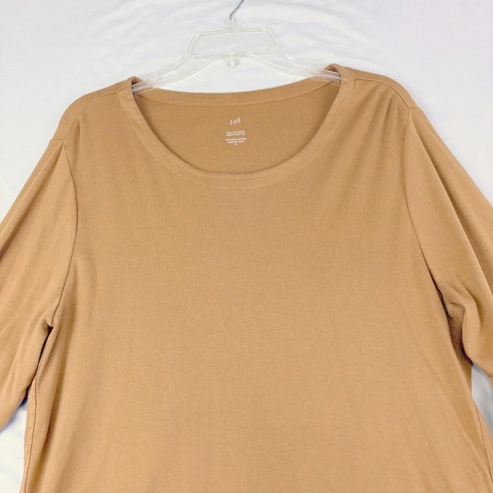 J. Jill XL Brown Pima Cotton 3/4 Sleeve Scoop Neck Tee Relaxed Basic Minimalist